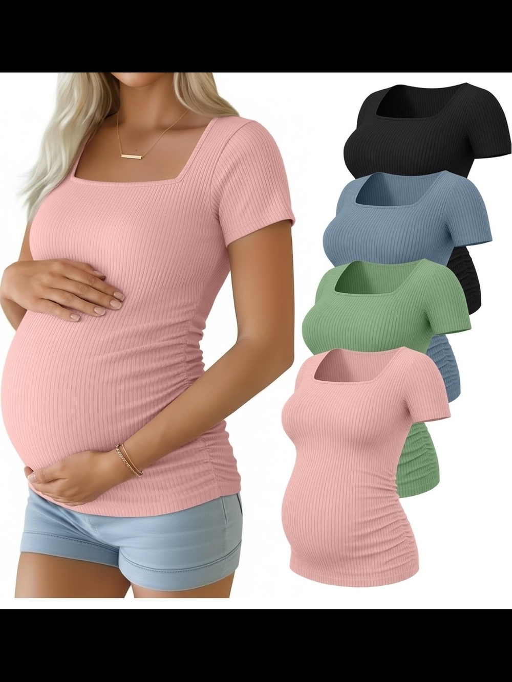 Ribbed Scoop Neck Maternity Tops